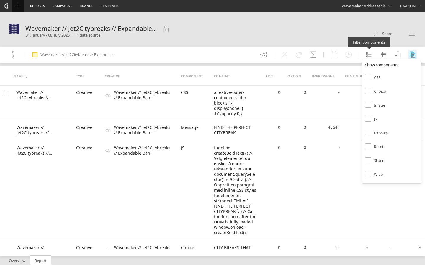 Flow Table component filter